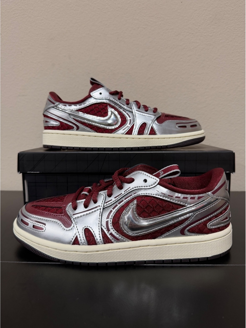 Size 8.5 - Air Jordan Women’s 1 Low Method of Make V3 “Dark Red Metallic Silver”